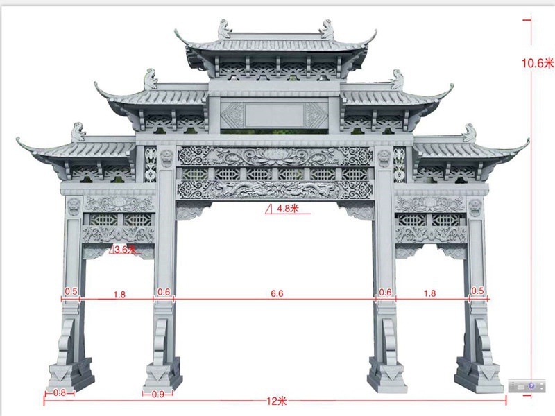 三门五楼青石牌坊尺寸效果图[编号451]